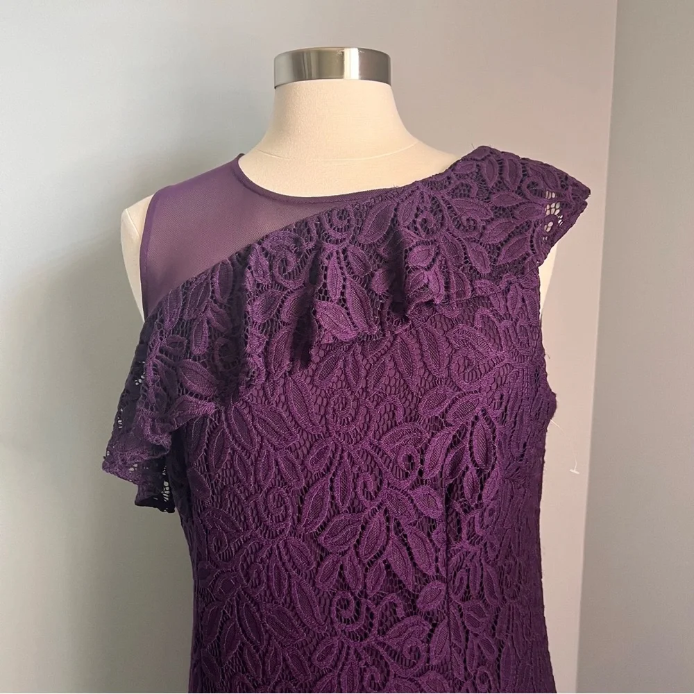 Roz & Ali 16P Purple Embroidered Floral Lace Sleeveless Pencil Sheath Dress